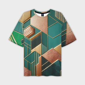 Мужская футболка oversize 3D с принтом Арт деко зеленый и золотой узор из геометрических фигур в Екатеринбурге,  |  | Тематика изображения на принте: 