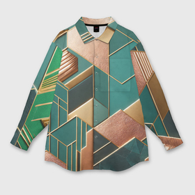 Мужская рубашка oversize 3D с принтом Арт деко зеленый и золотой узор из геометрических фигур в Белгороде,  |  | 