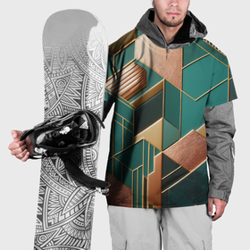 Накидка на куртку 3D с принтом Арт деко зеленый и золотой узор из геометрических фигур в Новосибирске, 100% полиэстер |  | 