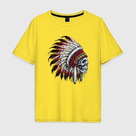 Мужская футболка хлопок Oversize с принтом Dead indian в Белгороде, 100% хлопок | свободный крой, круглый ворот, “спинка” длиннее передней части | 