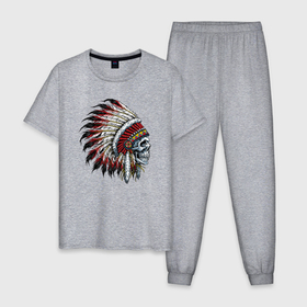 Мужская пижама хлопок с принтом Dead indian в Белгороде, 100% хлопок | брюки и футболка прямого кроя, без карманов, на брюках мягкая резинка на поясе и по низу штанин
 | 