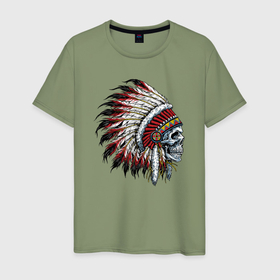 Мужская футболка хлопок с принтом Dead indian в Санкт-Петербурге, 100% хлопок | прямой крой, круглый вырез горловины, длина до линии бедер, слегка спущенное плечо. | 