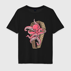 Мужская футболка хлопок Oversize с принтом Dead octopus в Екатеринбурге, 100% хлопок | свободный крой, круглый ворот, “спинка” длиннее передней части | 