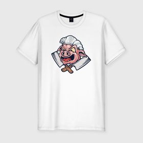 Мужская футболка хлопок Slim с принтом Свинья повар в Белгороде, 92% хлопок, 8% лайкра | приталенный силуэт, круглый вырез ворота, длина до линии бедра, короткий рукав | 