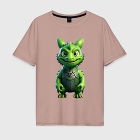 Мужская футболка хлопок Oversize с принтом Зеленый малыш дракона , 100% хлопок | свободный крой, круглый ворот, “спинка” длиннее передней части | 