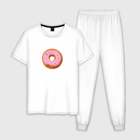 Мужская пижама хлопок с принтом Вкусный пончик с глазурью , 100% хлопок | брюки и футболка прямого кроя, без карманов, на брюках мягкая резинка на поясе и по низу штанин
 | Тематика изображения на принте: 