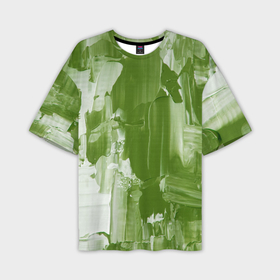 Мужская футболка oversize 3D с принтом Текстура белой и зелёной краски ,  |  | Тематика изображения на принте: 
