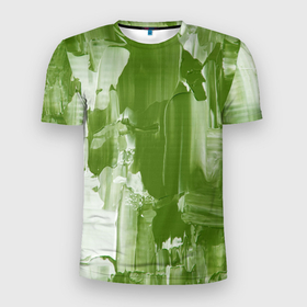Мужская футболка 3D Slim с принтом Текстура белой и зелёной краски , 100% полиэстер с улучшенными характеристиками | приталенный силуэт, круглая горловина, широкие плечи, сужается к линии бедра | Тематика изображения на принте: 