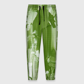 Мужские брюки 3D с принтом Текстура белой и зелёной краски в Новосибирске, 100% полиэстер | манжеты по низу, эластичный пояс регулируется шнурком, по бокам два кармана без застежек, внутренняя часть кармана из мелкой сетки | 