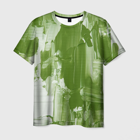 Мужская футболка 3D с принтом Текстура белой и зелёной краски , 100% полиэфир | прямой крой, круглый вырез горловины, длина до линии бедер | Тематика изображения на принте: 