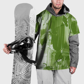 Накидка на куртку 3D с принтом Текстура белой и зелёной краски в Новосибирске, 100% полиэстер |  | 
