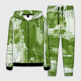 Мужской костюм 3D с принтом Текстура белой и зелёной краски в Новосибирске, 100% полиэстер | Манжеты и пояс оформлены тканевой резинкой, двухслойный капюшон со шнурком для регулировки, карманы спереди | 