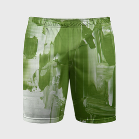 Мужские шорты спортивные с принтом Текстура белой и зелёной краски ,  |  | Тематика изображения на принте: 