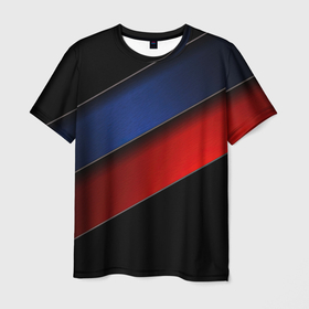 Мужская футболка 3D с принтом Синие и красные полосы в Петрозаводске, 100% полиэфир | прямой крой, круглый вырез горловины, длина до линии бедер | 