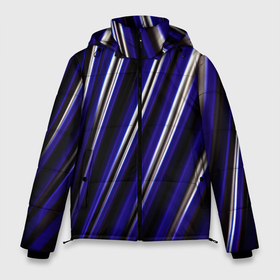 Мужская зимняя куртка 3D с принтом Синие белые черные объемные полосы в Новосибирске, верх — 100% полиэстер; подкладка — 100% полиэстер; утеплитель — 100% полиэстер | длина ниже бедра, свободный силуэт Оверсайз. Есть воротник-стойка, отстегивающийся капюшон и ветрозащитная планка. 

Боковые карманы с листочкой на кнопках и внутренний карман на молнии. | 