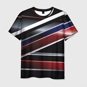 Мужская футболка 3D с принтом Белые черные красные полосы в Белгороде, 100% полиэфир | прямой крой, круглый вырез горловины, длина до линии бедер | 