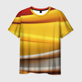 Мужская футболка 3D с принтом Желтая абстракция с оранжевой волной в Новосибирске, 100% полиэфир | прямой крой, круглый вырез горловины, длина до линии бедер | 