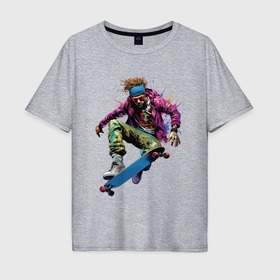 Мужская футболка хлопок Oversize с принтом Скейтбордист в полёте в Белгороде, 100% хлопок | свободный крой, круглый ворот, “спинка” длиннее передней части | Тематика изображения на принте: 