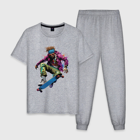 Мужская пижама хлопок с принтом Скейтбордист в полёте в Петрозаводске, 100% хлопок | брюки и футболка прямого кроя, без карманов, на брюках мягкая резинка на поясе и по низу штанин
 | 