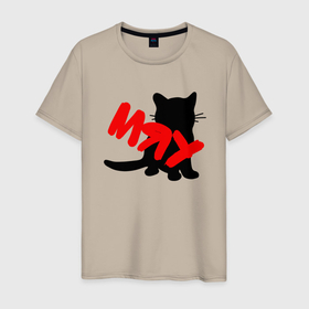 Мужская футболка хлопок с принтом Силуэт котёнка мяу в Белгороде, 100% хлопок | прямой крой, круглый вырез горловины, длина до линии бедер, слегка спущенное плечо. | 