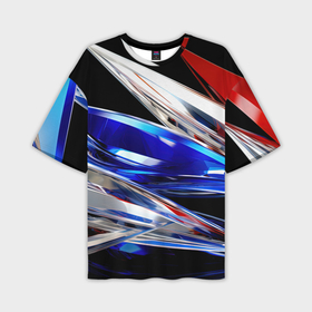 Мужская футболка oversize 3D с принтом Белая синяя красная острая абстракция ,  |  | 