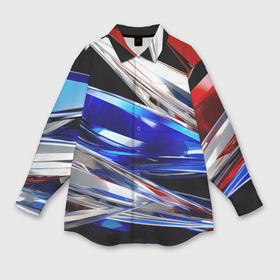 Мужская рубашка oversize 3D с принтом Белая синяя красная острая абстракция в Новосибирске,  |  | 