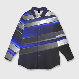 Мужская рубашка oversize 3D с принтом Серебряные полосы на ярком синем фоне в Белгороде,  |  | 