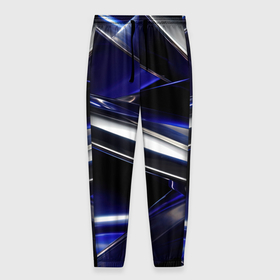 Мужские брюки 3D с принтом Синие и серебреные абстрактные полосы в Новосибирске, 100% полиэстер | манжеты по низу, эластичный пояс регулируется шнурком, по бокам два кармана без застежек, внутренняя часть кармана из мелкой сетки | Тематика изображения на принте: 