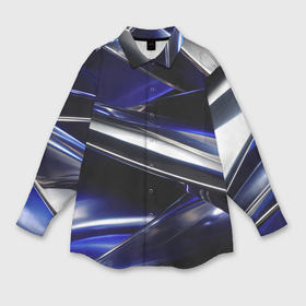 Мужская рубашка oversize 3D с принтом Синие и серебреные абстрактные полосы в Новосибирске,  |  | 