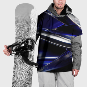 Накидка на куртку 3D с принтом Синие и серебреные абстрактные полосы в Новосибирске, 100% полиэстер |  | 