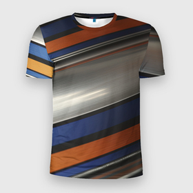 Мужская футболка 3D Slim с принтом Разноцветные прямые полосы в Тюмени, 100% полиэстер с улучшенными характеристиками | приталенный силуэт, круглая горловина, широкие плечи, сужается к линии бедра | 