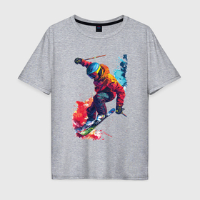 Мужская футболка хлопок Oversize с принтом Горнолыжный фрирайд в Курске, 100% хлопок | свободный крой, круглый ворот, “спинка” длиннее передней части | 
