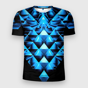 Мужская футболка 3D Slim с принтом Синие абстрактные ромбики в Петрозаводске, 100% полиэстер с улучшенными характеристиками | приталенный силуэт, круглая горловина, широкие плечи, сужается к линии бедра | Тематика изображения на принте: 