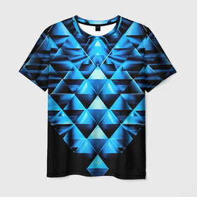 Мужская футболка 3D с принтом Синие абстрактные ромбики в Петрозаводске, 100% полиэфир | прямой крой, круглый вырез горловины, длина до линии бедер | Тематика изображения на принте: 
