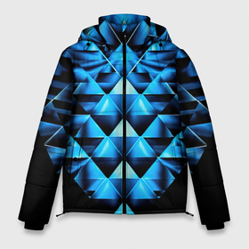 Мужская зимняя куртка 3D с принтом Синие абстрактные ромбики в Белгороде, верх — 100% полиэстер; подкладка — 100% полиэстер; утеплитель — 100% полиэстер | длина ниже бедра, свободный силуэт Оверсайз. Есть воротник-стойка, отстегивающийся капюшон и ветрозащитная планка. 

Боковые карманы с листочкой на кнопках и внутренний карман на молнии. | 