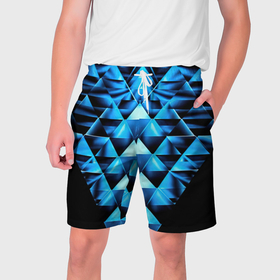 Мужские шорты 3D с принтом Синие абстрактные ромбики ,  полиэстер 100% | прямой крой, два кармана без застежек по бокам. Мягкая трикотажная резинка на поясе, внутри которой широкие завязки. Длина чуть выше колен | 