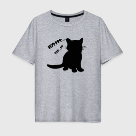 Мужская футболка хлопок Oversize с принтом Силуэт котёнка мур в Екатеринбурге, 100% хлопок | свободный крой, круглый ворот, “спинка” длиннее передней части | 
