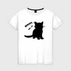 Женская футболка хлопок с принтом Силуэт котёнка мур в Белгороде, 100% хлопок | прямой крой, круглый вырез горловины, длина до линии бедер, слегка спущенное плечо | 