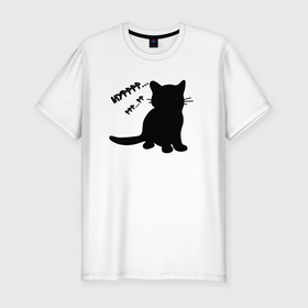Мужская футболка хлопок Slim с принтом Силуэт котёнка мур в Курске, 92% хлопок, 8% лайкра | приталенный силуэт, круглый вырез ворота, длина до линии бедра, короткий рукав | 