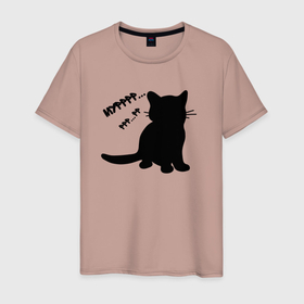 Мужская футболка хлопок с принтом Силуэт котёнка мур в Белгороде, 100% хлопок | прямой крой, круглый вырез горловины, длина до линии бедер, слегка спущенное плечо. | 