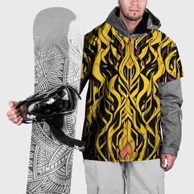 Накидка на куртку 3D с принтом Жёлтый узор на чёрном фоне в Тюмени, 100% полиэстер |  | 