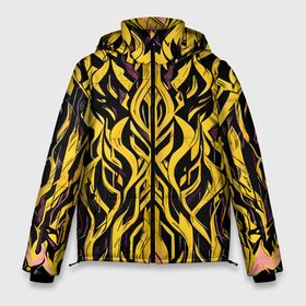 Мужская зимняя куртка 3D с принтом Жёлтый узор на чёрном фоне в Екатеринбурге, верх — 100% полиэстер; подкладка — 100% полиэстер; утеплитель — 100% полиэстер | длина ниже бедра, свободный силуэт Оверсайз. Есть воротник-стойка, отстегивающийся капюшон и ветрозащитная планка. 

Боковые карманы с листочкой на кнопках и внутренний карман на молнии. | 