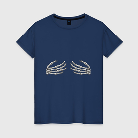 Женская футболка хлопок с принтом Объятия со скелетом в Петрозаводске, 100% хлопок | прямой крой, круглый вырез горловины, длина до линии бедер, слегка спущенное плечо | 