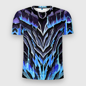 Мужская футболка 3D Slim с принтом Камень и синяя энергия в Кировске, 100% полиэстер с улучшенными характеристиками | приталенный силуэт, круглая горловина, широкие плечи, сужается к линии бедра | Тематика изображения на принте: 