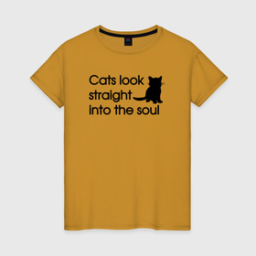 Женская футболка хлопок с принтом Cats look straight into the soul в Новосибирске, 100% хлопок | прямой крой, круглый вырез горловины, длина до линии бедер, слегка спущенное плечо | 