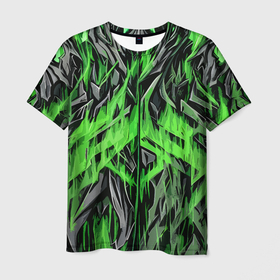 Мужская футболка 3D с принтом Камень и зелёный огонь в Белгороде, 100% полиэфир | прямой крой, круглый вырез горловины, длина до линии бедер | Тематика изображения на принте: 