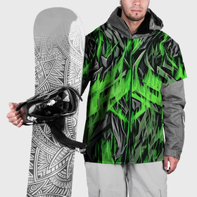 Накидка на куртку 3D с принтом Камень и зелёный огонь , 100% полиэстер |  | 