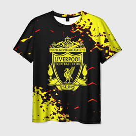 Мужская футболка 3D с принтом Liverpool жёлтые краски текстура в Тюмени, 100% полиэфир | прямой крой, круглый вырез горловины, длина до линии бедер | 