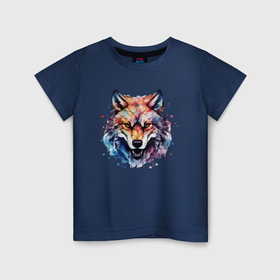Детская футболка хлопок с принтом Волк акварель 1 в Тюмени, 100% хлопок | круглый вырез горловины, полуприлегающий силуэт, длина до линии бедер | 