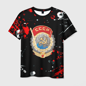 Мужская футболка 3D с принтом СССР текстура краски , 100% полиэфир | прямой крой, круглый вырез горловины, длина до линии бедер | 